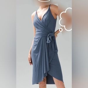 White House Black Market Mini Sandal Dress Sleeveless Front Tie Wrap Skirt Blue